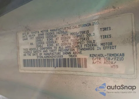 2004 Toyota Tacoma from USA, damaged, VIN 5TENL42N04Z431683